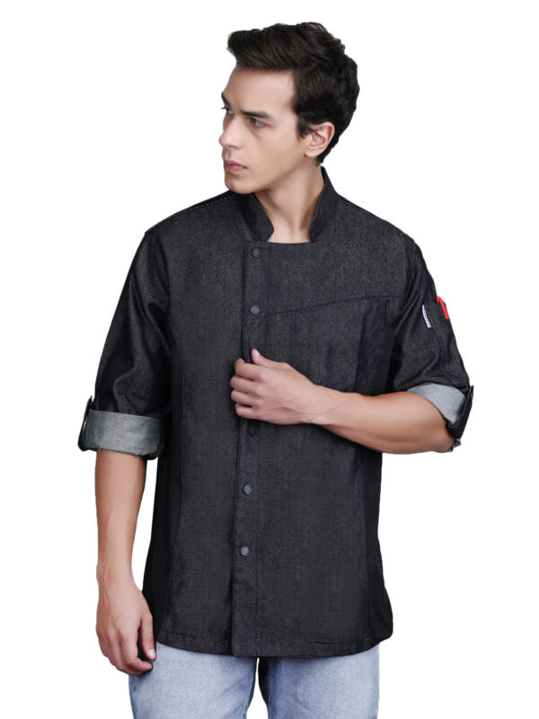 Unisex Asymmetrical Denim Jeans Chef Coat with Side mesh for All kind of Chefs